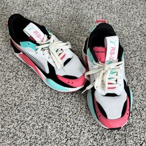 Puma Kid's White Pink Teal Retro Runner Sneakers